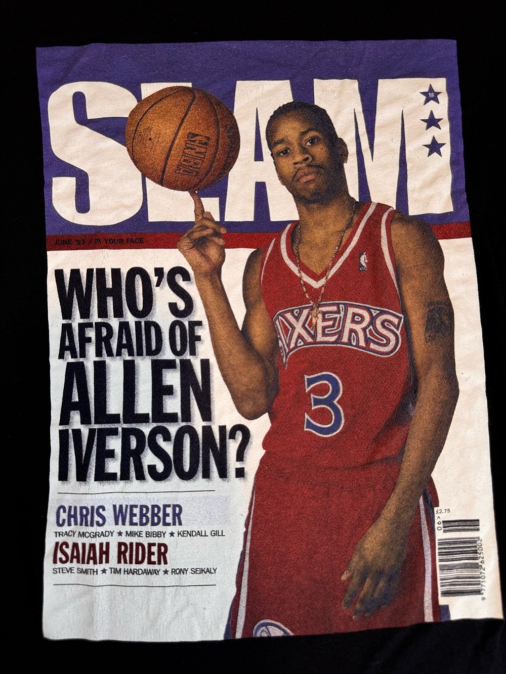 Mitchell & Ness Red Philadelphia 76ers Allen Iverson Slam Cover Tee-size L(20x29